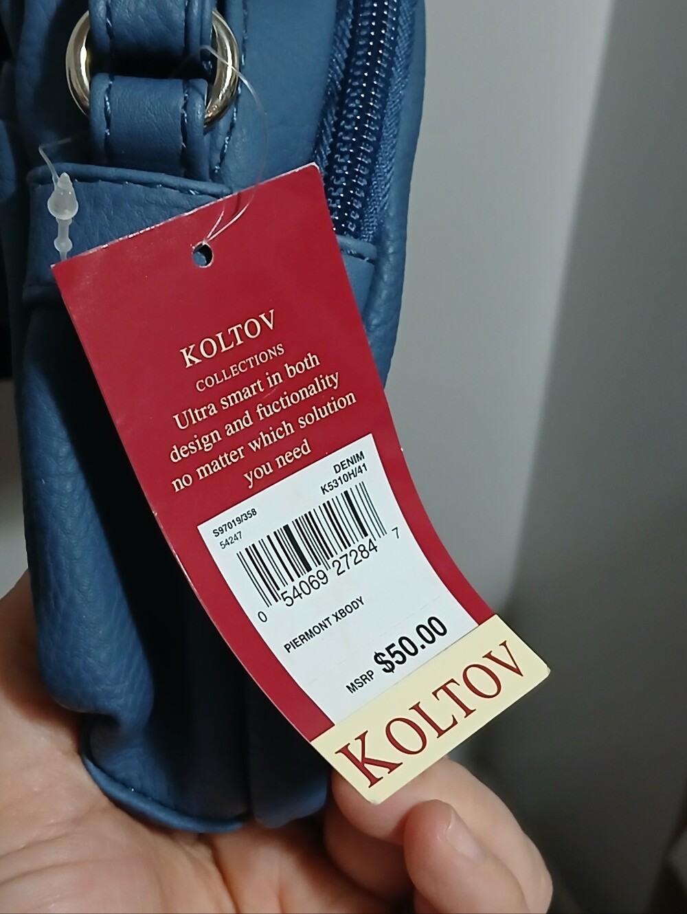 Koltov Crossbody/Shoulder Purse Blue Tan Interior New With Tag - Picture 5 of 13